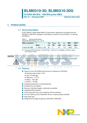 BLM6G10-30 datasheet - W-CDMA 900 MHz - 1000 MHz power MMIC