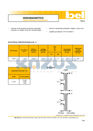 2768A datasheet - ISDN MAGNETICS Dual S Interface Transformer