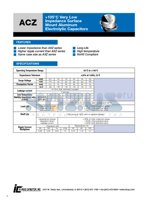 276ACZ035M datasheet - 105`C Very Low Impedance Surface Mount Aluminum Electrolytic Capacitors