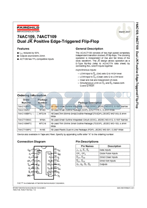 74AC109 datasheet - Dual JK Positive Edge-Triggered Flip-Flop