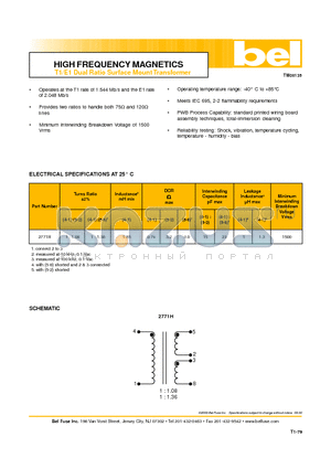 2771H datasheet - HIGH FREQUENCY MAGNETICS T1/E1 Dual Ratio Surface Mount Transformer