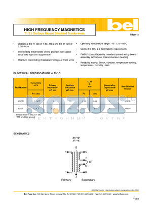 2771D datasheet - HIGH FREQUENCY MAGNETICS T1/E1 Surface Mount Shielded Tranformers