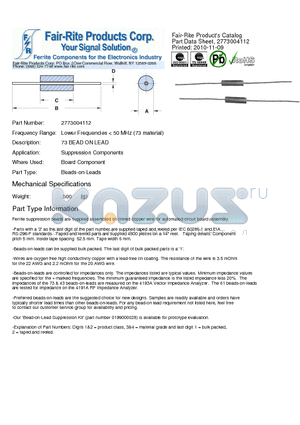 2773004112 datasheet - 73 BEAD ON LEAD