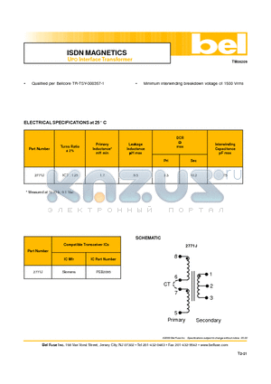 2771J datasheet - ISDN MAGNETICS UPO Interface Transformer