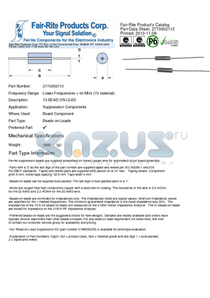 2773002112 datasheet - 73 BEAD ON LEAD