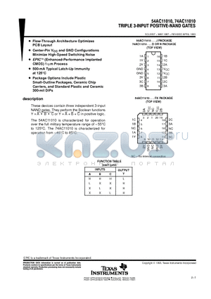 74AC11010 datasheet - TRIPLE 3-IMPUT POSITIVE-NAND GATES