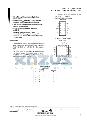 74AC11020 datasheet - DUAL 4-INPUT POSITIVE-NAND GATES
