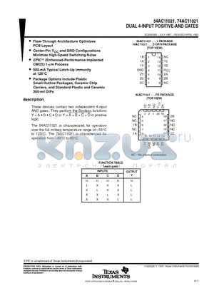 74AC11021 datasheet - DUAL 4-INPUT POSITIVE-AND GATES