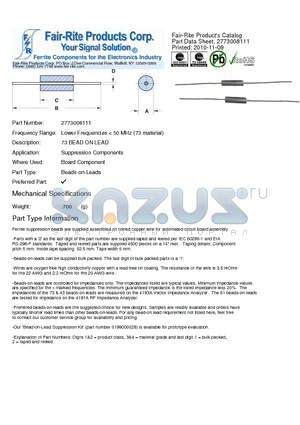 2773008111 datasheet - 73 BEAD ON LEAD