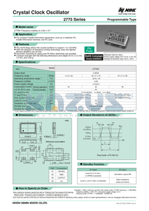 2775W datasheet - 1Crystal Clock Oscillator