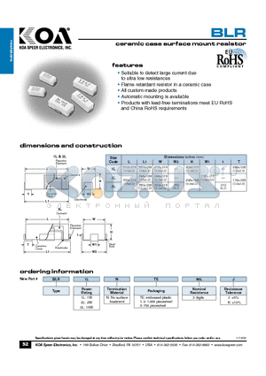 BLR1LNTE50LK datasheet - ceramic case surface mount resistor