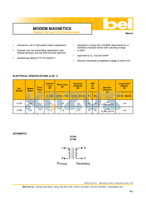 2778A datasheet - MODEM MAGNETICS Global V.90 and V.34 Transformers