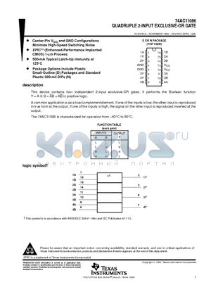 74AC11086N datasheet - QUADRUPLE 2-INPUT EXCLUSIVE-OR GATE