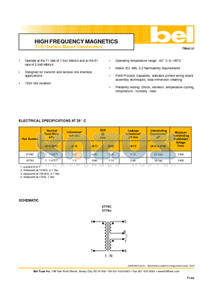 2779J datasheet - HIGH FREQUENCY MAGNETICS T1/E1Surface Mount Transformers