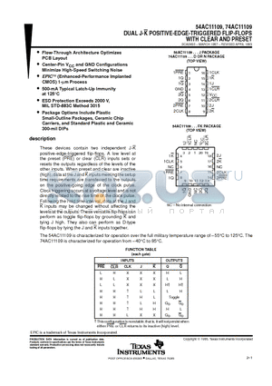 74AC11109 datasheet - DUAL J-K POSITIVE-EDGE-TRIGGERED FLIP-FLOPS WITH CLEAR AND PRESET