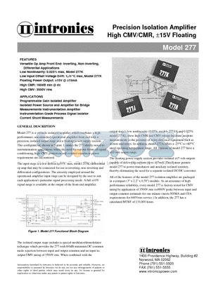 277A datasheet - Precision Isolation Amplifier High CMV/CMR,-5V Floating