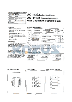 74AC11132D datasheet - QUAD 2 INPUT NAND SCHMITT TRIGGER