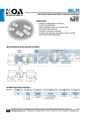 BLR3LNTE50LJ datasheet - ceramic case surface mount resistor