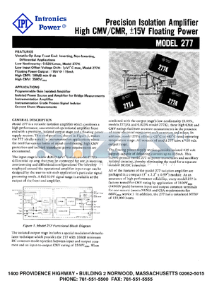 277J datasheet - Precision Isolation Amplifier High CMV/CMR, a15V Floating Power