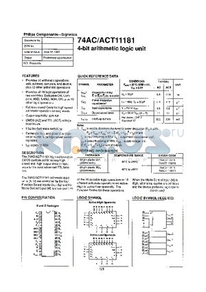 74AC11181D datasheet - 4 BIT ARITHMETIC LOGIC UNIT