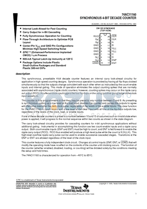 74AC11160 datasheet - SYNCHRONOUS 4-BIT DECADE COUNTER