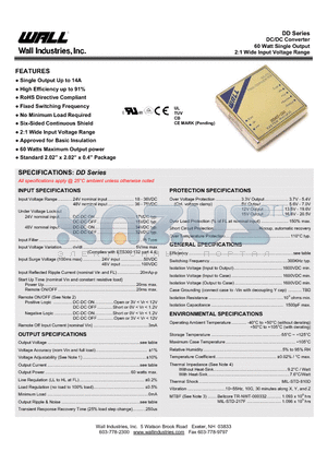 DD48S5-12000 datasheet - DC/DC Converter 60 Watt Single Output 2:1 Wide Input Voltage Range