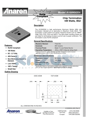 A100N50X4 datasheet - Chip Termination 100 Watts, 50W