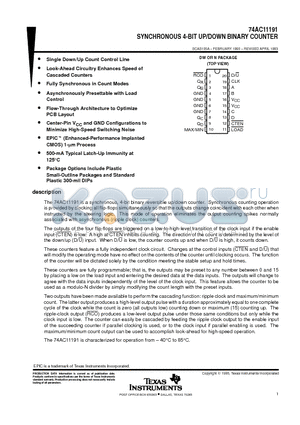 74AC11191 datasheet - SYNCHRONOUS 4-BIT UP/DOWN BINARY COUNTER