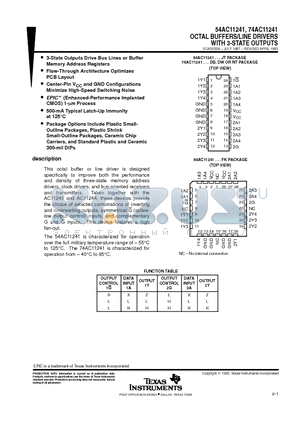 74AC11241 datasheet - OCTAL BUFFERS/LINE DRIVERS WITH 3-STATE OUTPUTS