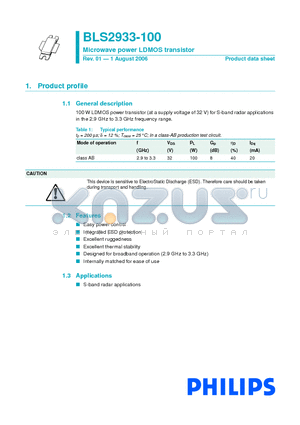 BLS2933-100 datasheet - Microwave power LDMOS transistor