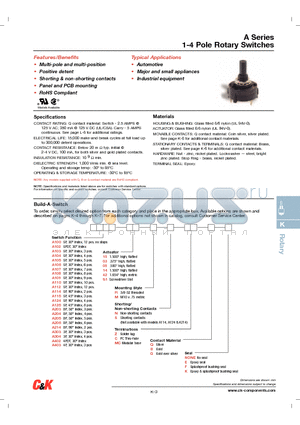 A100RNZQE datasheet - 1-4 Pole Rotary Switches