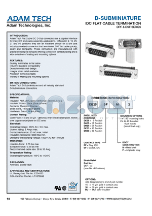 DD50PFM2 datasheet - D-SUBMINIATURE IDC FLAT CABLE TERMINATION