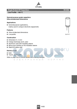 B41852A3156M00 datasheet - Single-Ended GP Capacitors Low Profile