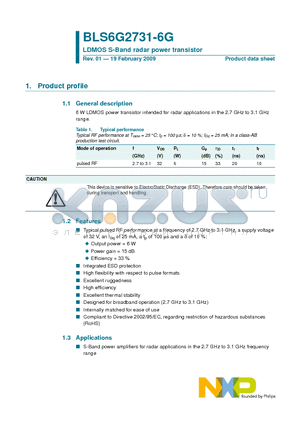 BLS6G2731-6G datasheet - LDMOS S-Band radar power transistor