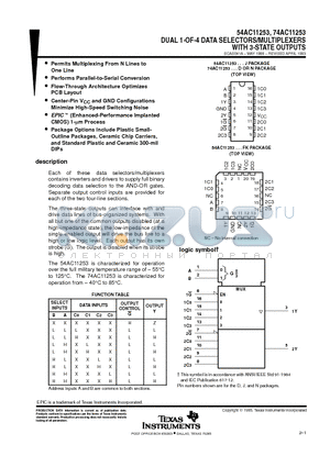 74AC11253 datasheet - DUAL 1-OF-4 DATA SELECTORS/MULTIPLEXERS WITH 3-STATE OUTPUTS