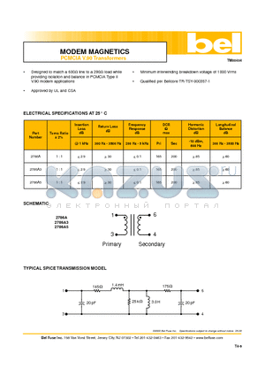 2786A datasheet - MODEM MAGNETICS PCMCIA V.90 Transformers