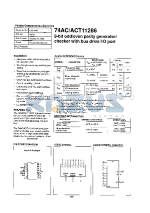 74AC11286N datasheet - 9-bit odd/even parity generator/checker with bus drive l/O port