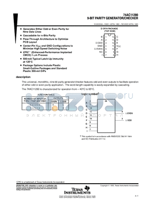 74AC11280 datasheet - 9-BIT PARITY GENERATOR/CHECKER