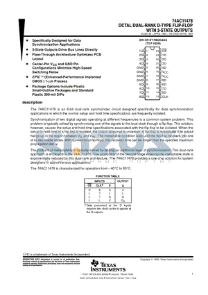 74AC11478 datasheet - OCTAL DUAL-RANK D-TYPE FLIP-FLOP WITH 3-STATE OUTPUTS