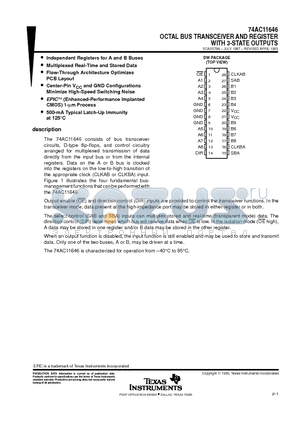 74AC11646 datasheet - OCTAL BUS TRANSCEIVER AND REGISTER WITH 3-STATE OUTPUTS