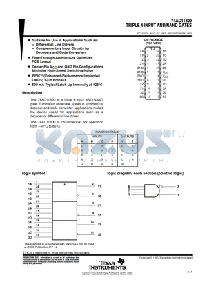 74AC11800 datasheet - TRIPLE 4-INPUT AND/NAND GATES