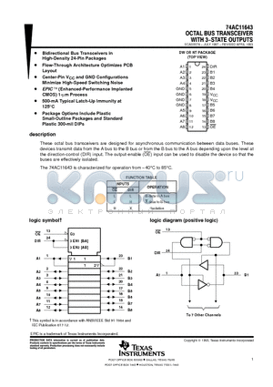 74AC11643 datasheet - OCTAL BUS TRANSCEIVER WITH 3-STATE OUTPUTS