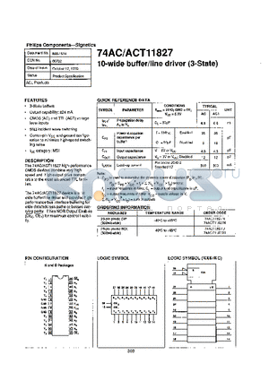 74AC11827 datasheet - 10-WIDE BUFFER/LINE DRIVER (3-STATE)