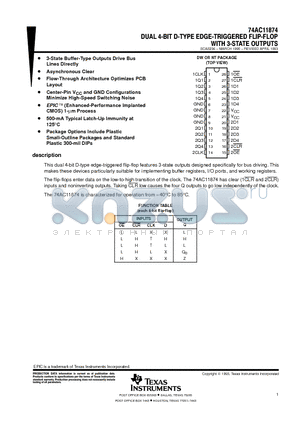 74AC11874 datasheet - DUAL 4-BIT D-TYPE EDGE-TRIGGERED FLIP-FLOP WITH 3-STATE OUTPUTS