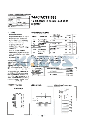 74AC11898 datasheet - 10-bit serial-in parallel-out shift register