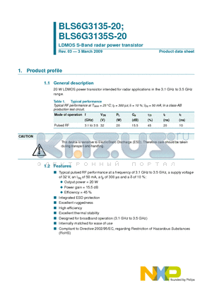 BLS6G3135S-20 datasheet - LDMOS S-Band radar power transistor