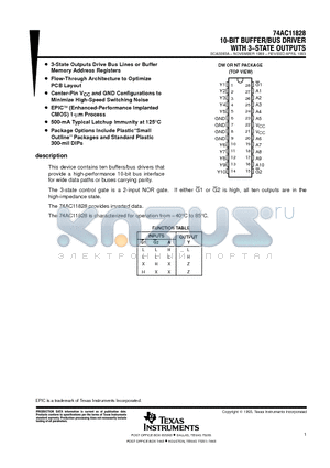 74AC11828 datasheet - 10-BIT BUFFER/BUS DRIVER WITH 3-STAE OUTPUTS