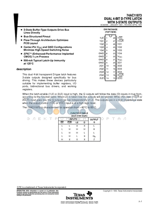 74AC11873 datasheet - DUAL 4-BIT D-TYPE LATCH WITH 3-STATE OUTPUTS