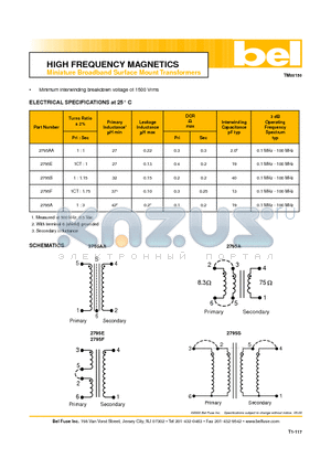 2795AA_00 datasheet - Miniature Broadband Surface Mount Transformers