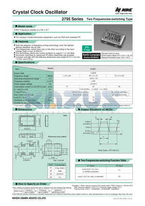 2795 datasheet - Crystal Clock Oscillator Two Frequencies-switching Type